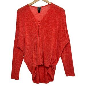 Clara Sun Woo Sweater Womens Orange V Neck Faux Wrap Pullover Made in USA Sz XS
